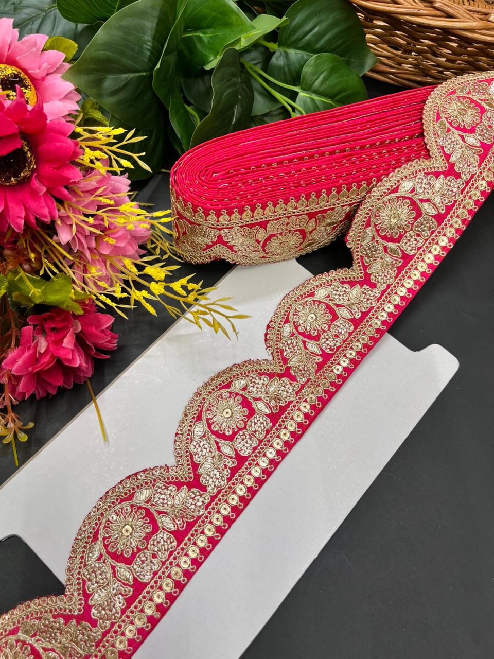 Delicate Scalloped Embroidery Lace for Sarees & Dresses – Designer Embroidered Border for Ethnic & Western Outfits (9 Meter, 2 Inch Width) | Tomato