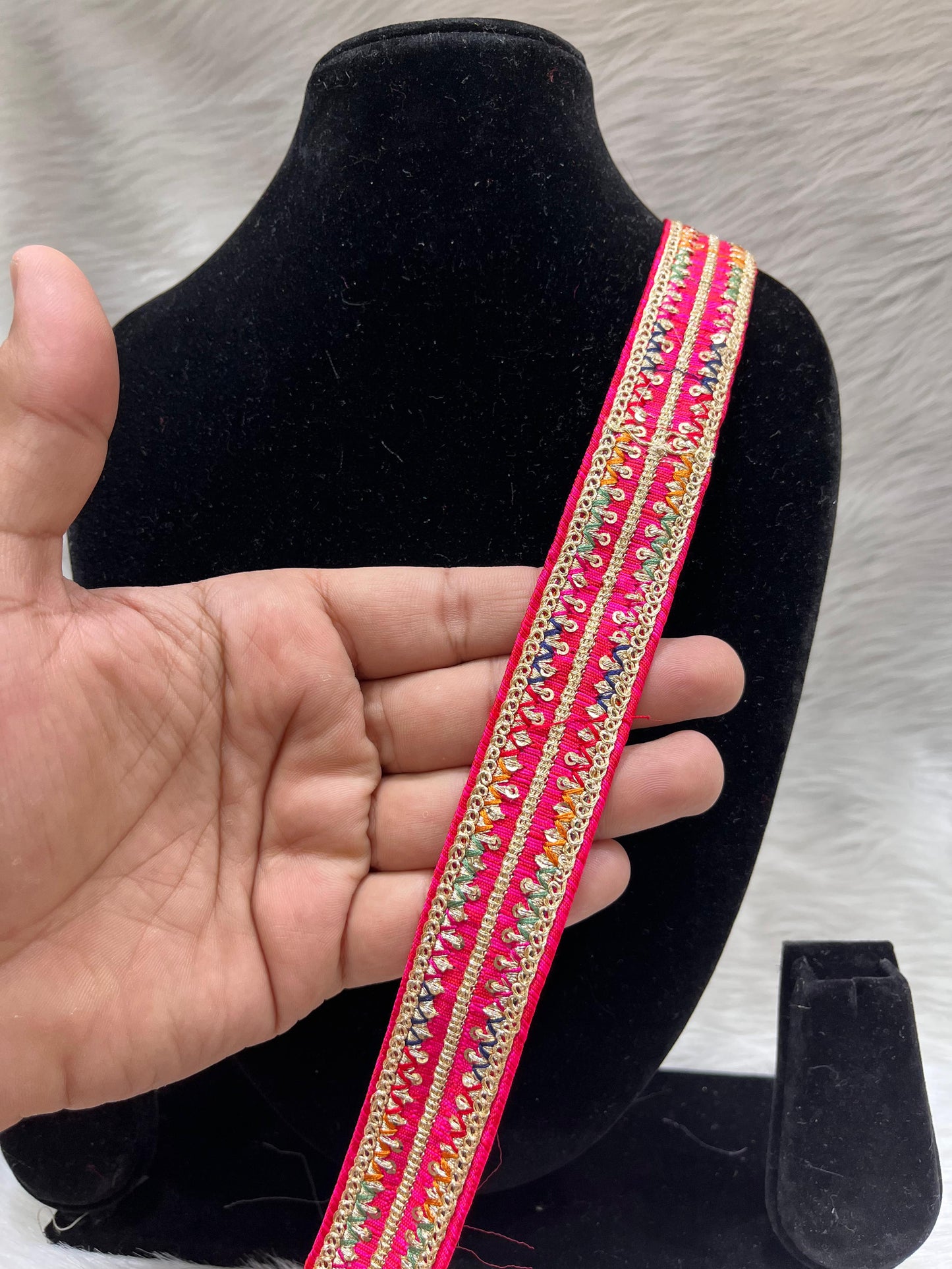 Embroidery Embellishment Lace Trim – 9 Meters, 1-Inch Width, Designer Border for Ethnic Wear | Tomato