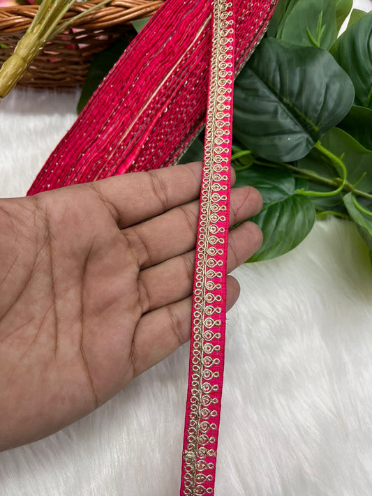 Embroidered Designer Lace - Indian Wedding Trims, Saree Border, Lace Reel 9 Meter (0.5 Inch Width) | Tomato