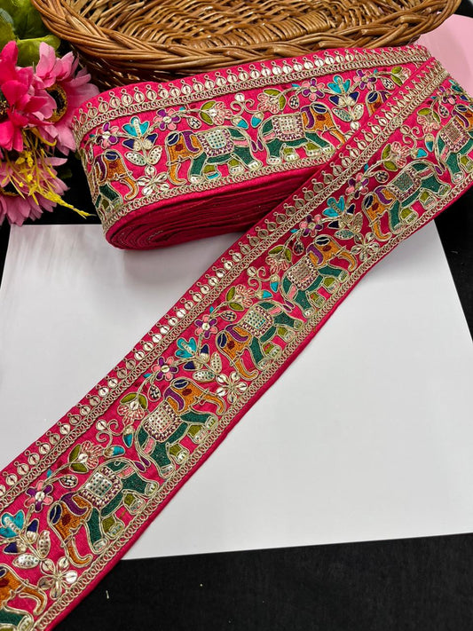Beautiful Elephant Design Embroidered Zari Saree Lace – Premium Designer Embroidered Lace | Tomato