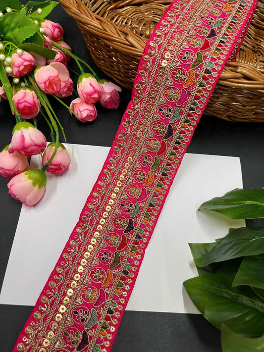 Exquisite Embroidered Lace Border – 9 Meters, 2.5-Inch Sabyasachi Inspired Designer Trim for Sarees & Lehengas | Tomato