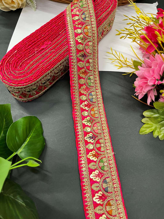 Sabyasachi Inspired Embroidered Saree Laces Border – Designer Lace Trim for Sarees, Lehengas & Dupattas (9 Meter) | Tomato