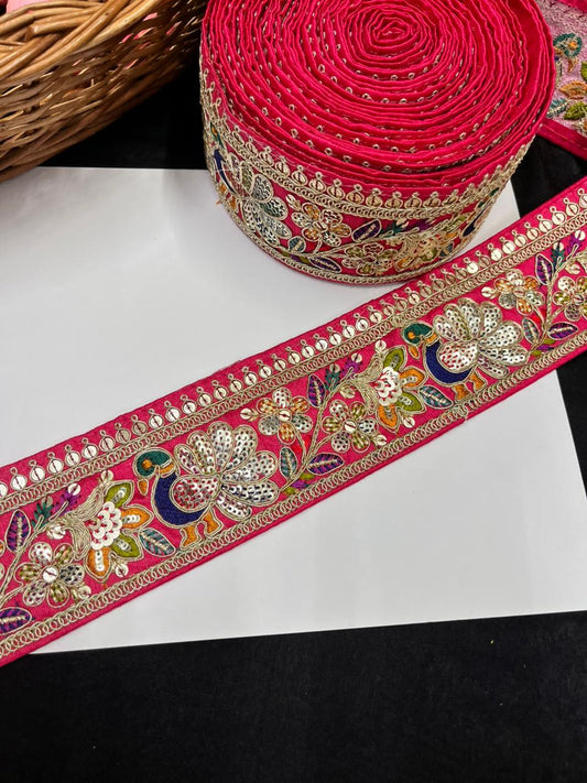 Peacock Design Sequins Work Embroidered Lace Designs – Premium Designer Embroidered Lace | Tomato