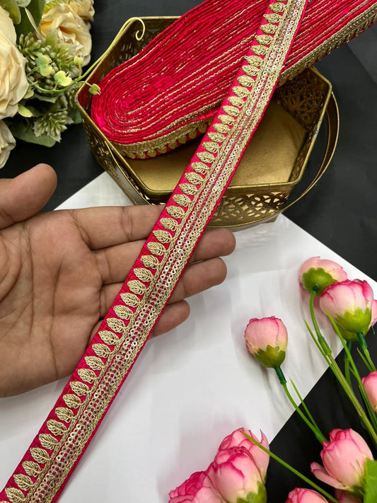 Elegant Embroidered Silk Saree Lace Borders – Premium 1 Inch Designer Border for Dupattas, Lehengas & Festive Wear (9 Meter) | Tomato