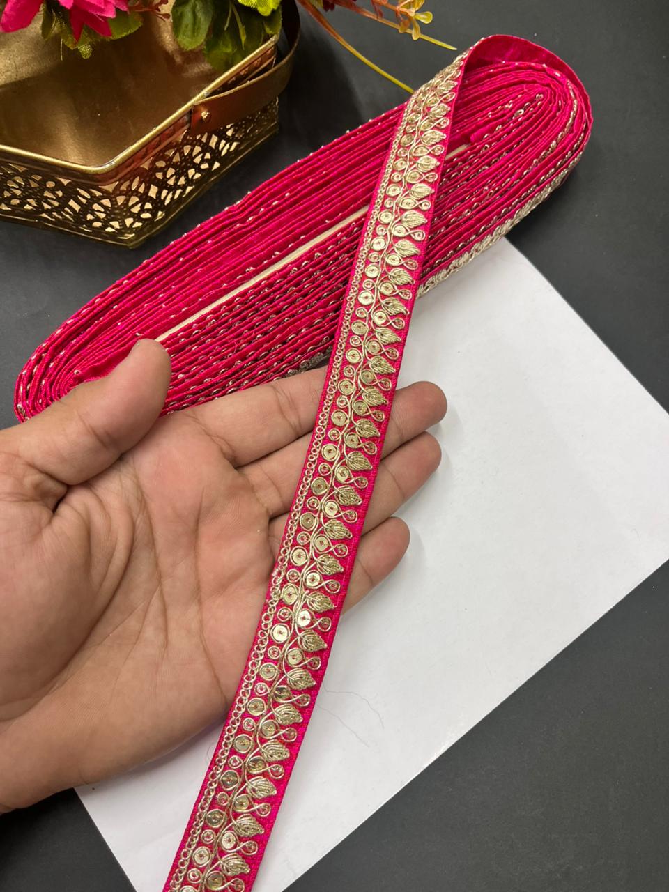 Zari Embroidered Silk Lace – Premium Designer Border for Sarees, Lehengas & Dupattas (9 Meter, 1 Inch Width) | Tomato