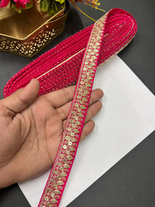 Zari Embroidered Silk Lace – Premium Designer Border for Sarees, Lehengas & Dupattas (9 Meter, 1 Inch Width) | Tomato