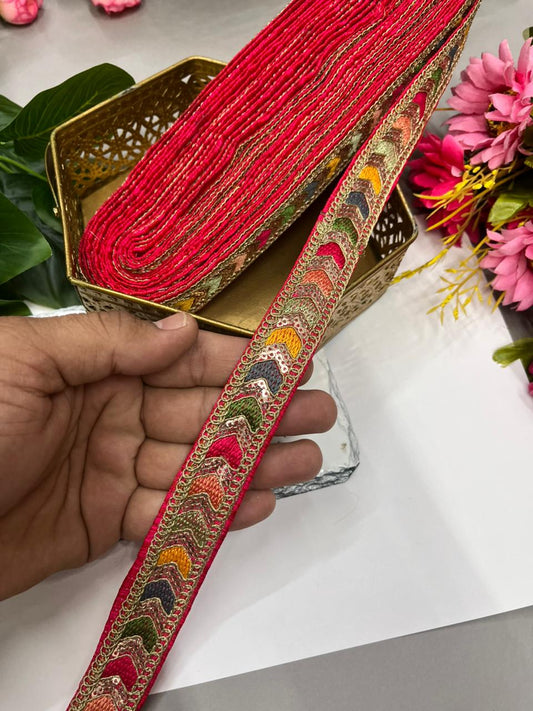 Sabyasachi Style Embroidery Saree Laces – Premium 1 Inch Designer Decorative Lace for Ethnic & Bridal Wear (9 Meter) | Tomato