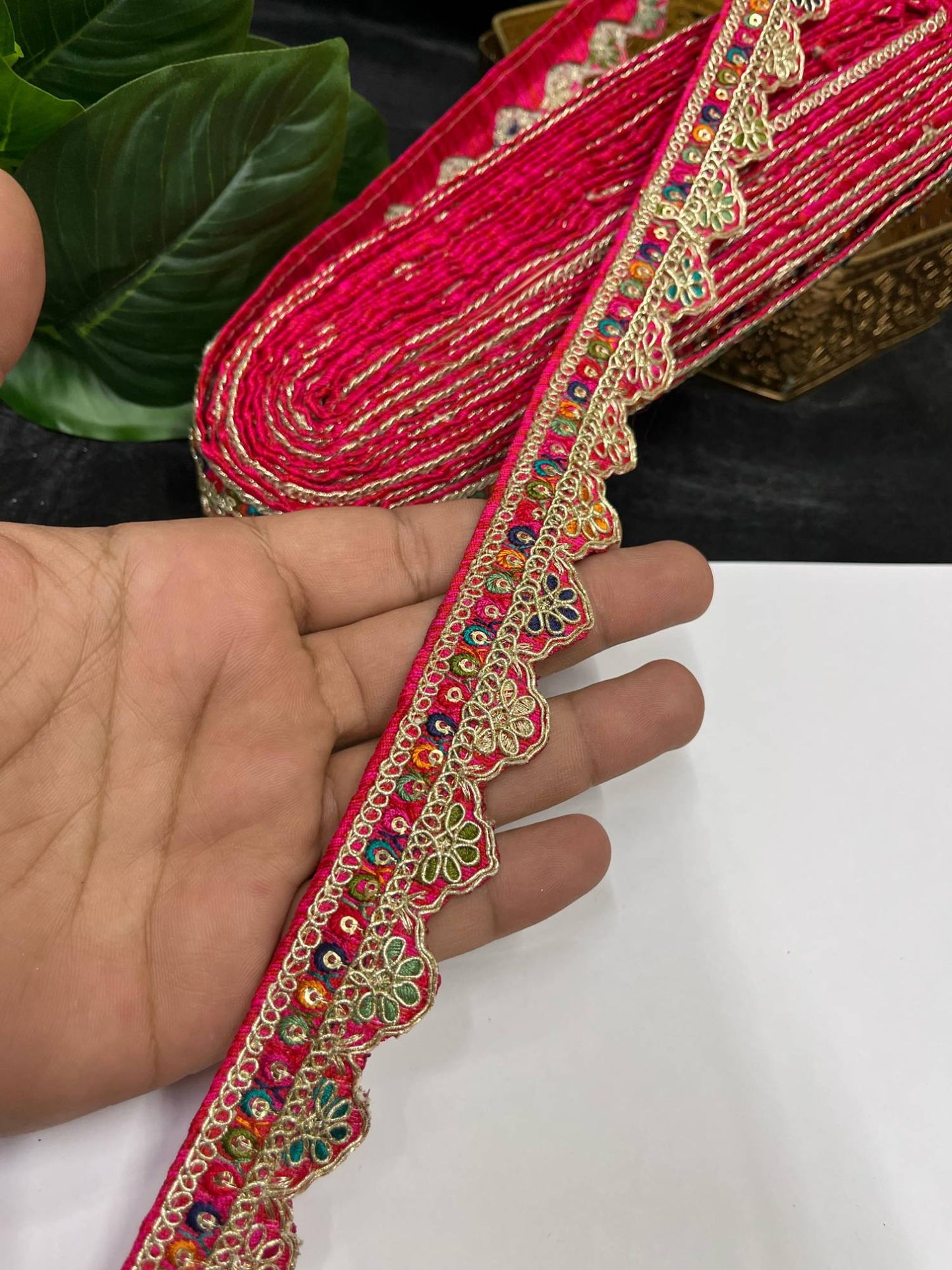 Multicolored Scalloped Sabyasachi Inspired Embroidered Lace – 9 Meters, 1-Inch Designer Trim for Sarees, Lehengas & Dupattas | Tomato