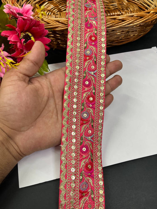 Sabyasachi Inspired Embroidery Lace Border for Sarees & Lehengas (9 Meter) – 2 Inch Width | Tomato