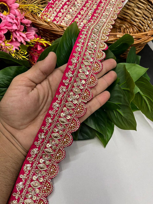 Exclusive Maggam Work Embellished Saree Lace – Designer Handcrafted Border for Sarees, Dupattas & Lehengas (9 Meter, 1.5 Inch Width) | Tomato