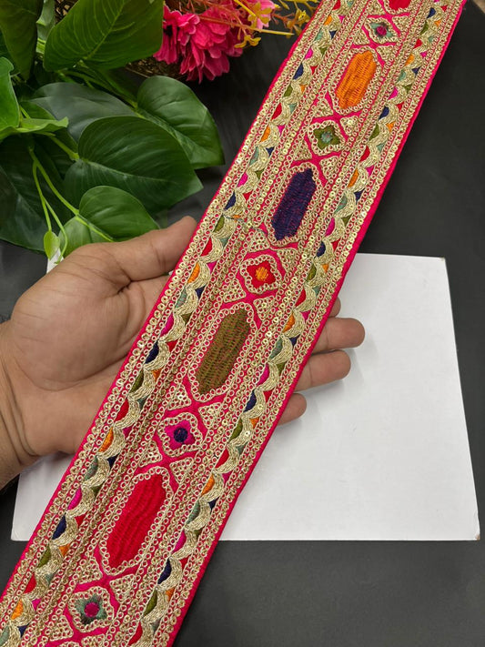 Designer Sabyasachi Laces & Borders – Premium Embroidered Lace Trim for Sarees, Lehengas & Dupattas (9 Meter, 3.5 Inch Width) | Tomato