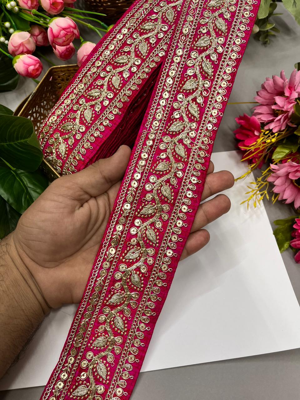Silk Based Embroidered Saree Lace & Borders – Premium 2 Inch Decorative Lace for Ethnic & Festive Wear (9 Meter) | Tomato