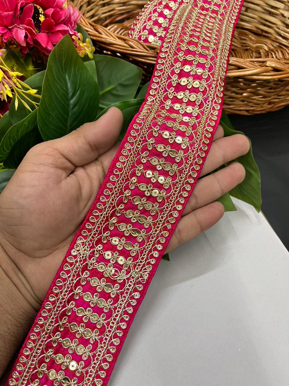 Sabyasachi Inspired Embroidered Laces for Sarees & Dresses – Luxury Designer Border for Ethnic & Couture Wear (9 Meter, 2 Inch Width) | Tomato