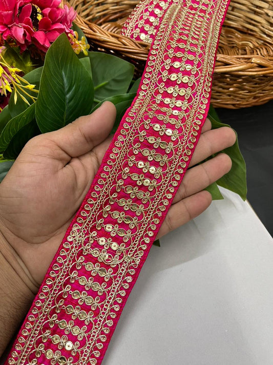 Sabyasachi Inspired Embroidered Laces for Sarees & Dresses – Luxury Designer Border for Ethnic & Couture Wear (9 Meter, 2 Inch Width) | Tomato