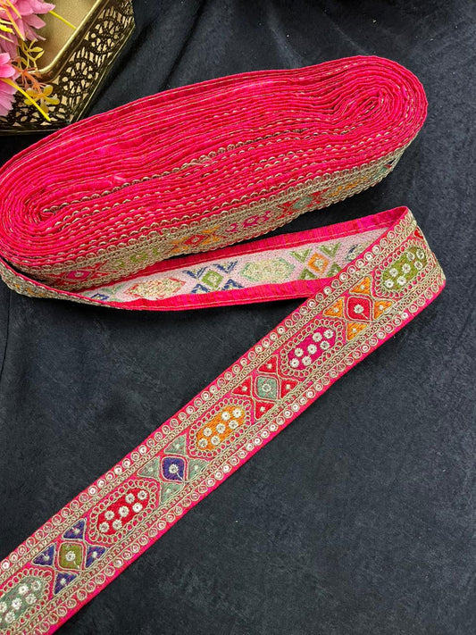 Sabyasachi Style Embroidered Designer Saree Lace Border – Luxury Ethnic Embroidery Lace for Sarees, Blouses & Lehengas | Tomato