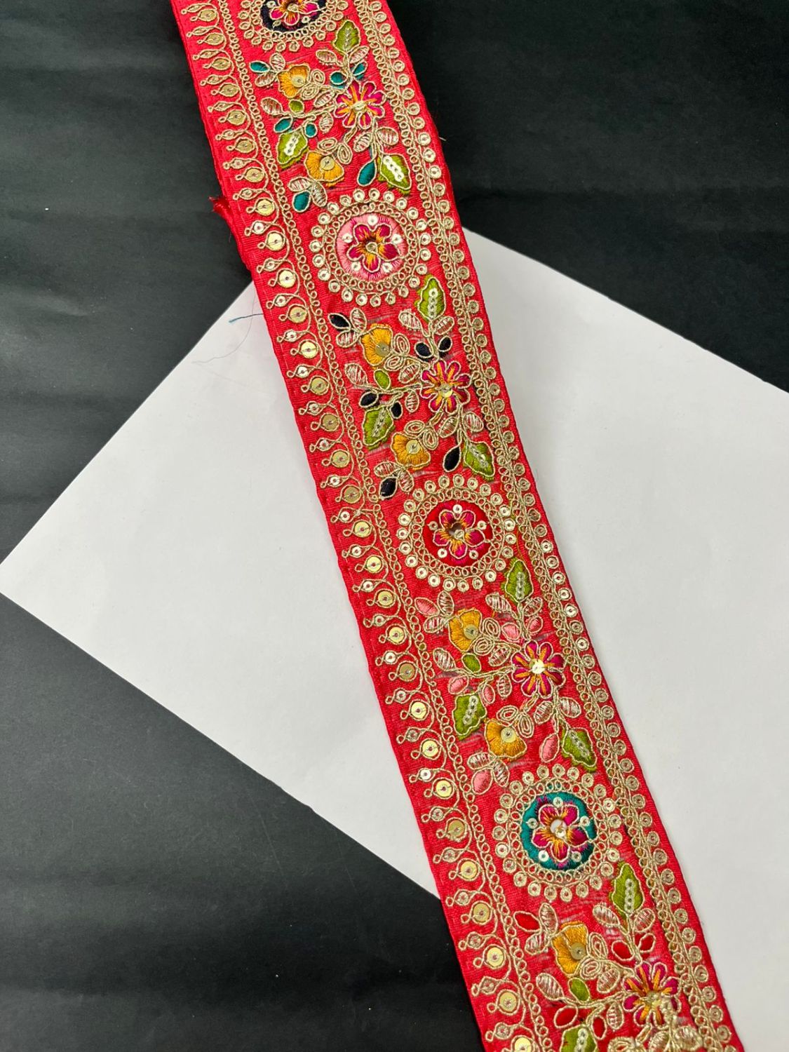 Beautiful Floral Multicoloured Sabyasachi Inspired Saree Lace – Designer Embroidered Border (9 Meter) | Tomato