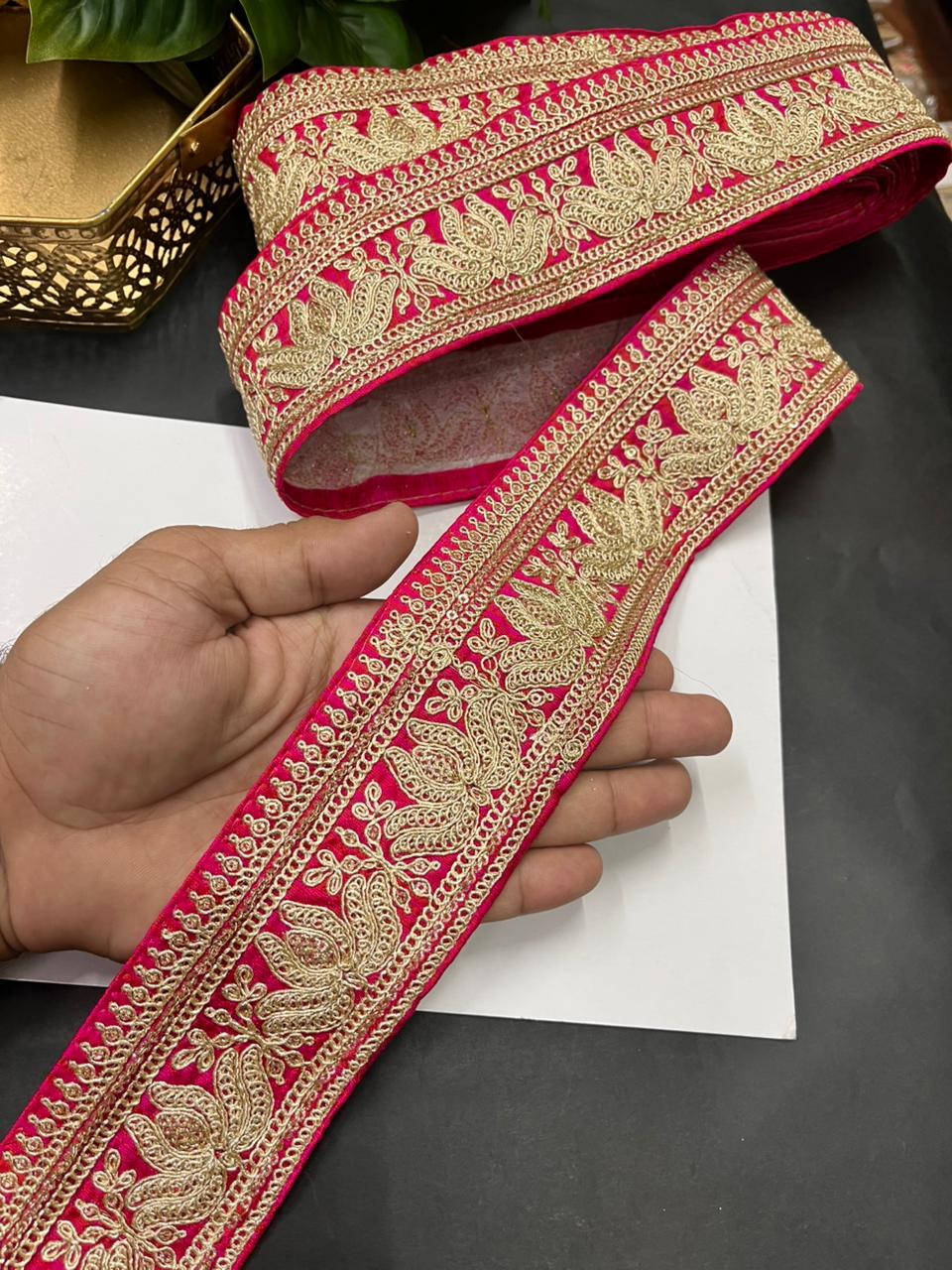 Embroidered Laces for Sarees & Bridal Wear – Premium Designer Border Trim for Dupattas & Lehengas (9 Meter, 3 Inch Width) | Tomato