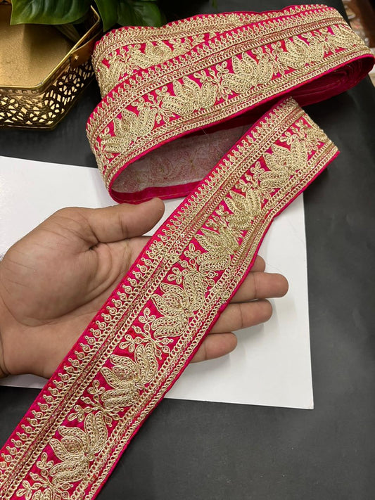 Embroidered Laces for Sarees & Bridal Wear – Premium Designer Border Trim for Dupattas & Lehengas (9 Meter, 3 Inch Width) | Tomato