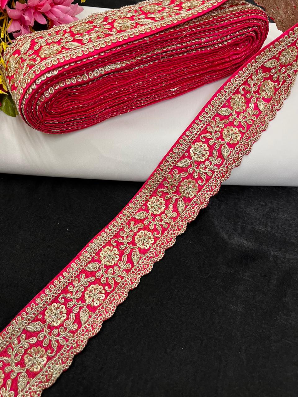 Beautiful Zari Embroidered Lace for Sarees & Lehengas – Designer Ethnic Embroidery Lace Border (2.5 Inch) | Tomato