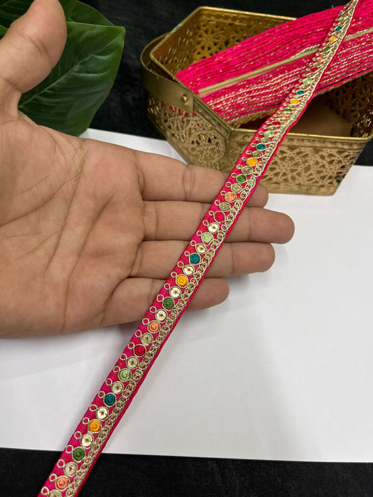 Multicolored Sabyasachi Inspired Embroidered Lace – 9 Meters, 0.5-Inch Designer Trim for Sarees, Lehengas & Dupattas | Tomato