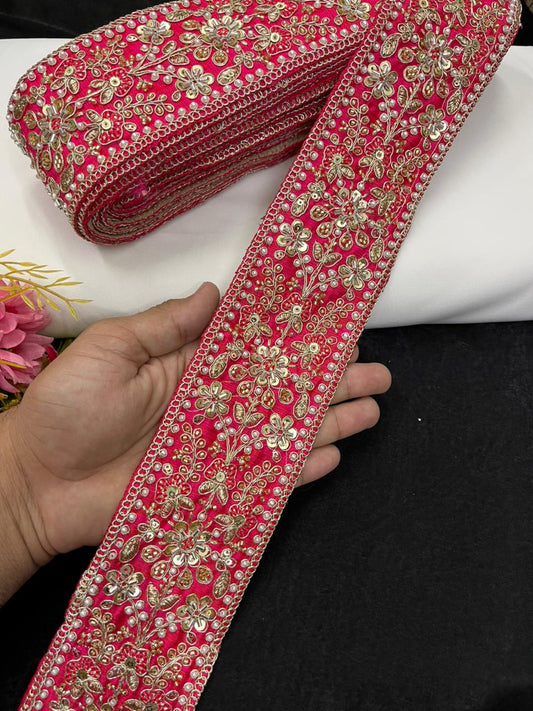 Maggam Work Lace for Sarees & Bridal Wear – Designer Embroidered Lace Border for Lehengas, Blouses & Dupattas (3 Inch) | Tomato
