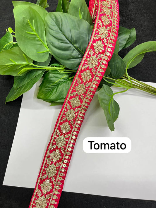 Gold Zari Embroidered Lace for Sarees & Dupattas Border Trim (9 Meter) – 1.5 Inch Width | Tomato
