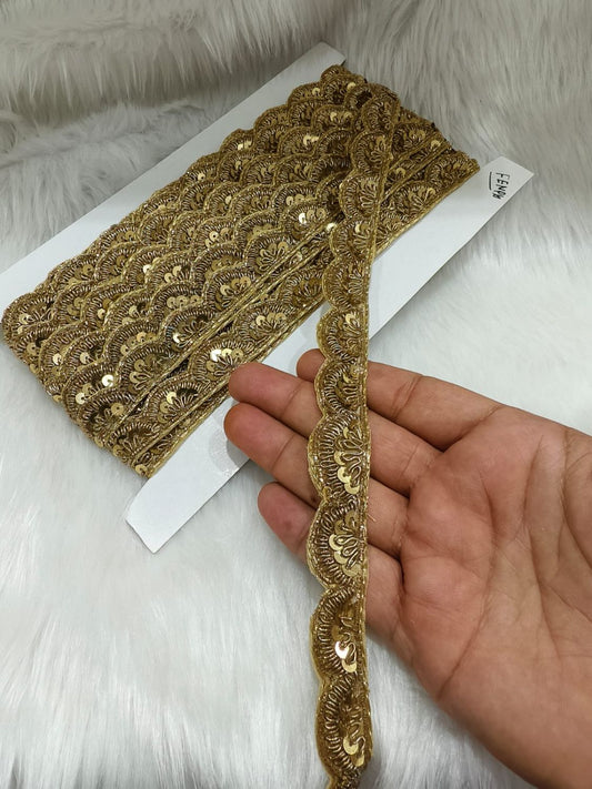 Jardoshi Handwork Saree Laces with Scallop Design – Designer Embroidered Lace Border (9 Meter Roll) | Unique Gold