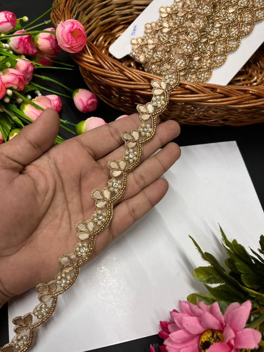 Gota Work Handmade Laces with Beaded Flower – Designer Border for Sarees, Dupattas & Lehengas (9 Meter, 1 Inch Width) | Unique Gold