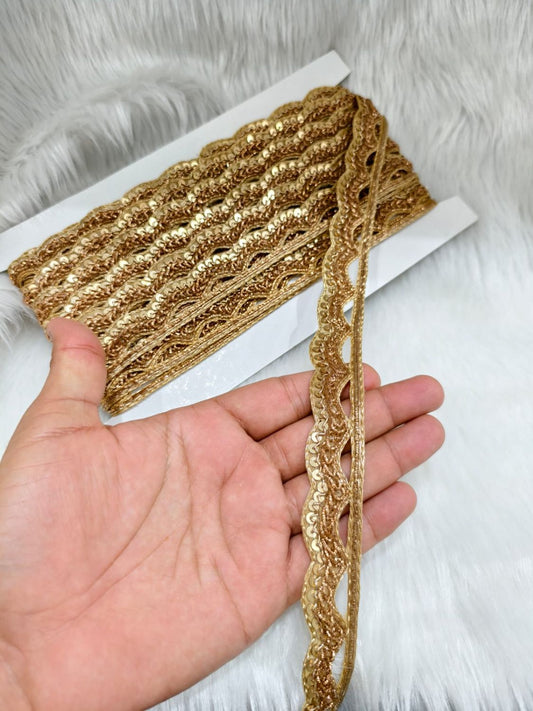 Jardoshi Handwork Saree Laces with Cutwork Scallop Design – Embroidered Lace Border Trim (9 Meter Roll) | Unique Gold