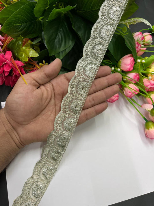 Scalloped Embroidered Zari Lace Designs – Premium 1.5 Inch Gold Designer Border for Sarees, Dupattas & Festive Wear (9 Meter) | Water Gold