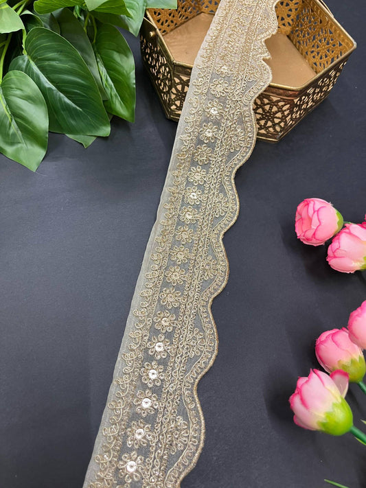 Gold Embroidered Saree Lace Borders – 9 Meters, 2-Inch Decorative Trim for Lehengas, Dupattas & Ethnic Wear | Water Gold