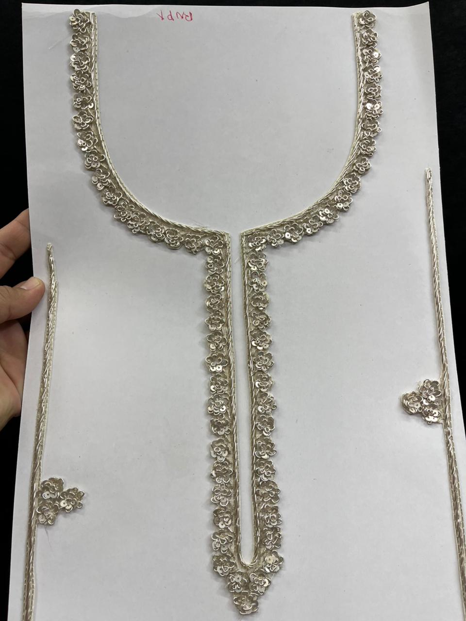 Premium Quality Zardozi Work Neck Patches – Designer Ethnic Neck Patch for Kurti, Suits & Bridal Wear | Water Gold