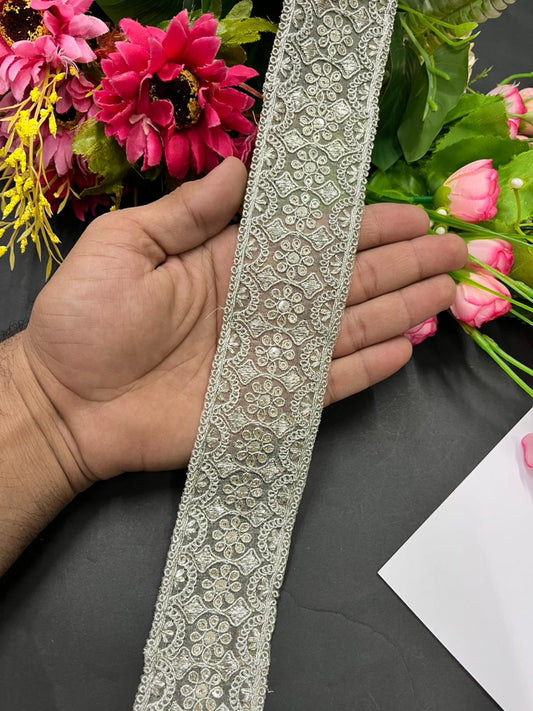 Gold Embroidered Zari Lace Trims – Premium 2 Inch Designer Border for Sarees, Dupattas, Lehengas & Festive Wear (9 Meter) | Water Gold