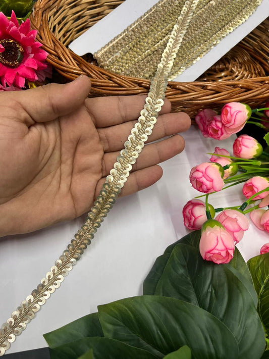 Sabyasachi-Inspired Metal Coin Lace (9 Meter) – Premium Handmade Ethnic Lace Border for Sarees & Dupattas | Water Gold