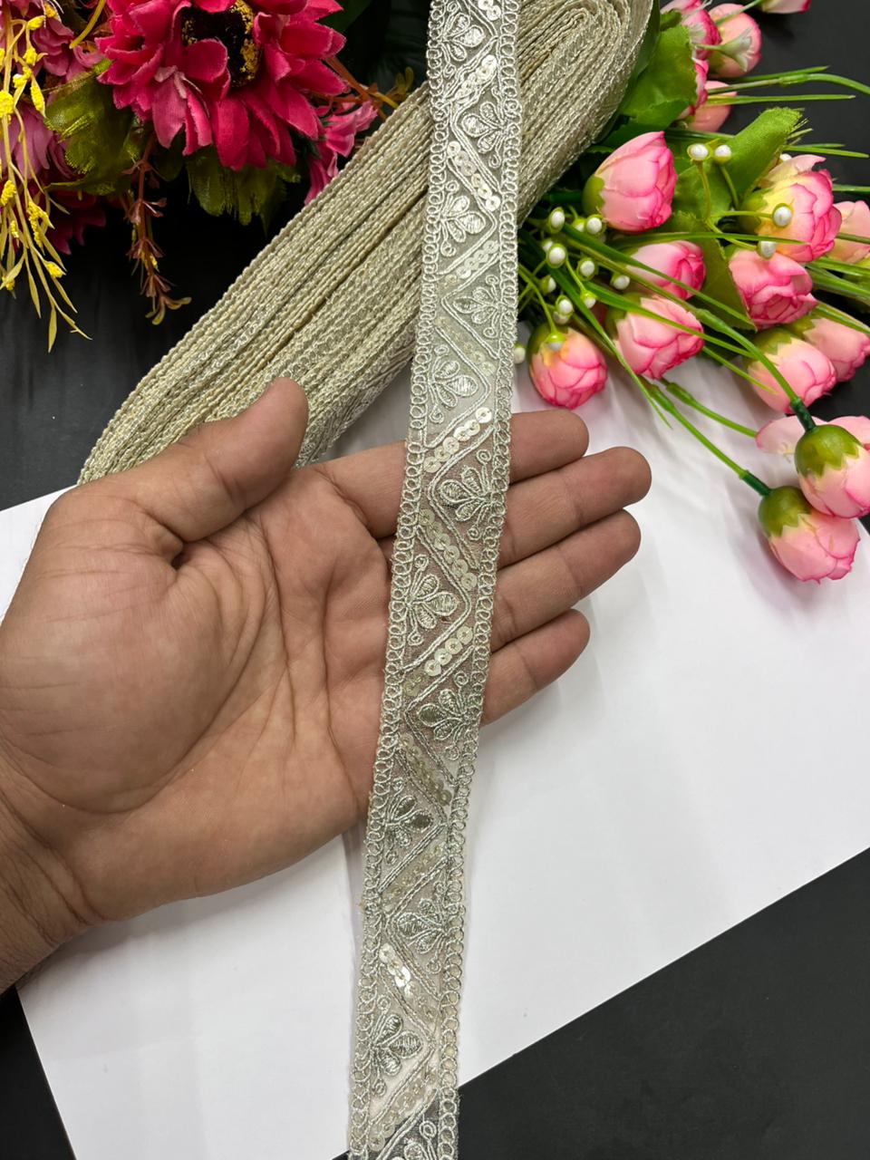 Beautiful Embroidered Zari Gold Laces for Craft Products – Premium 1 Inch Decorative Lace for Sarees, Dupattas & DIY Projects (9 Meter) | Water Gold