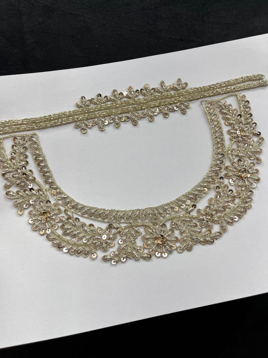 Handcrafted Dabka Work Neck Patches – Designer Ethnic Neck Patch for Kurti, Suits & Bridal Wear | Water Gold