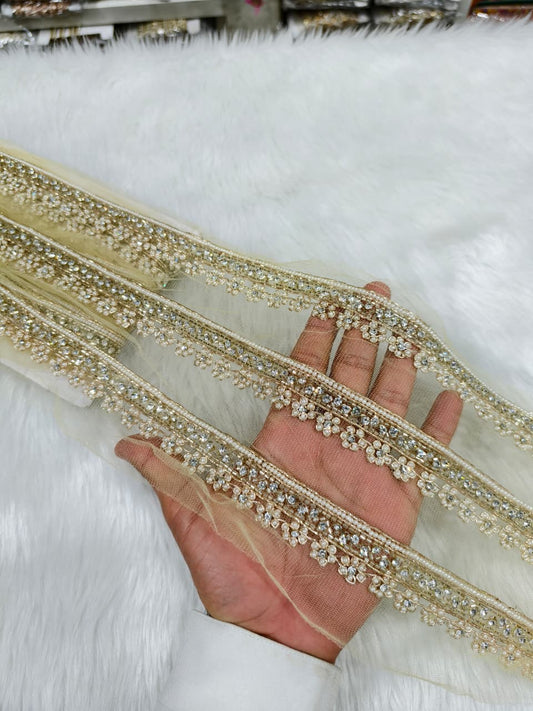 Handmade Zardosi Work Saree Laces Border – 9 Meters, 1-Inch Embroidered Trim for Sarees, Dupattas & Ethnic Wear | Water Gold