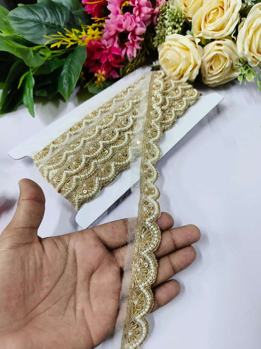 Deeps Creation New Jardoshi with Pearl Work Handmade Lace – Premium Quality, Intricate Embellishments for Sarees, Lehengas, Bridal Couture, and Luxury Home Decor - Dal Gold