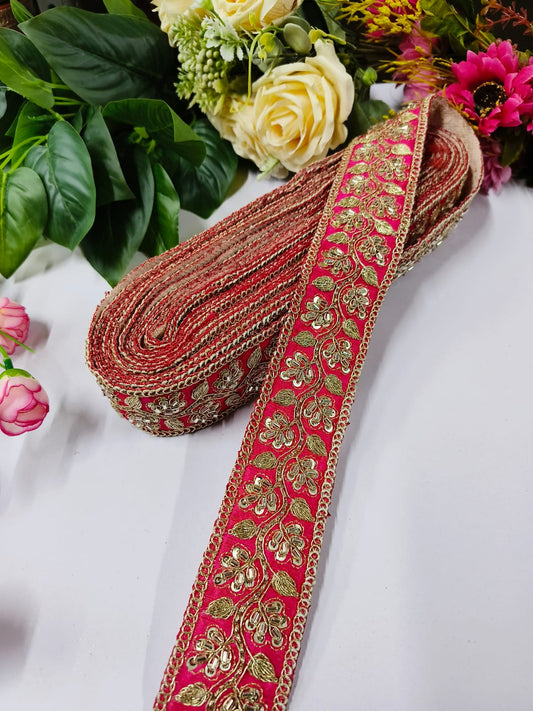 Deeps Creation New Jardoshi With Pearl Work Handwork Lace Borders – Premium Quality, Intricate Embellishments for Sarees, Lehengas, Bridal Couture, and Luxury Home Decor - Maharani Pink