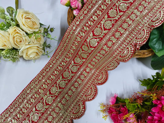 Deeps Creation New Sabhyasachi Embroidery Lace Saree Dupattas Borders&nbsp;– Premium Quality for Sarees, Lehengas, Dresses and Crafts Decoration - Red
