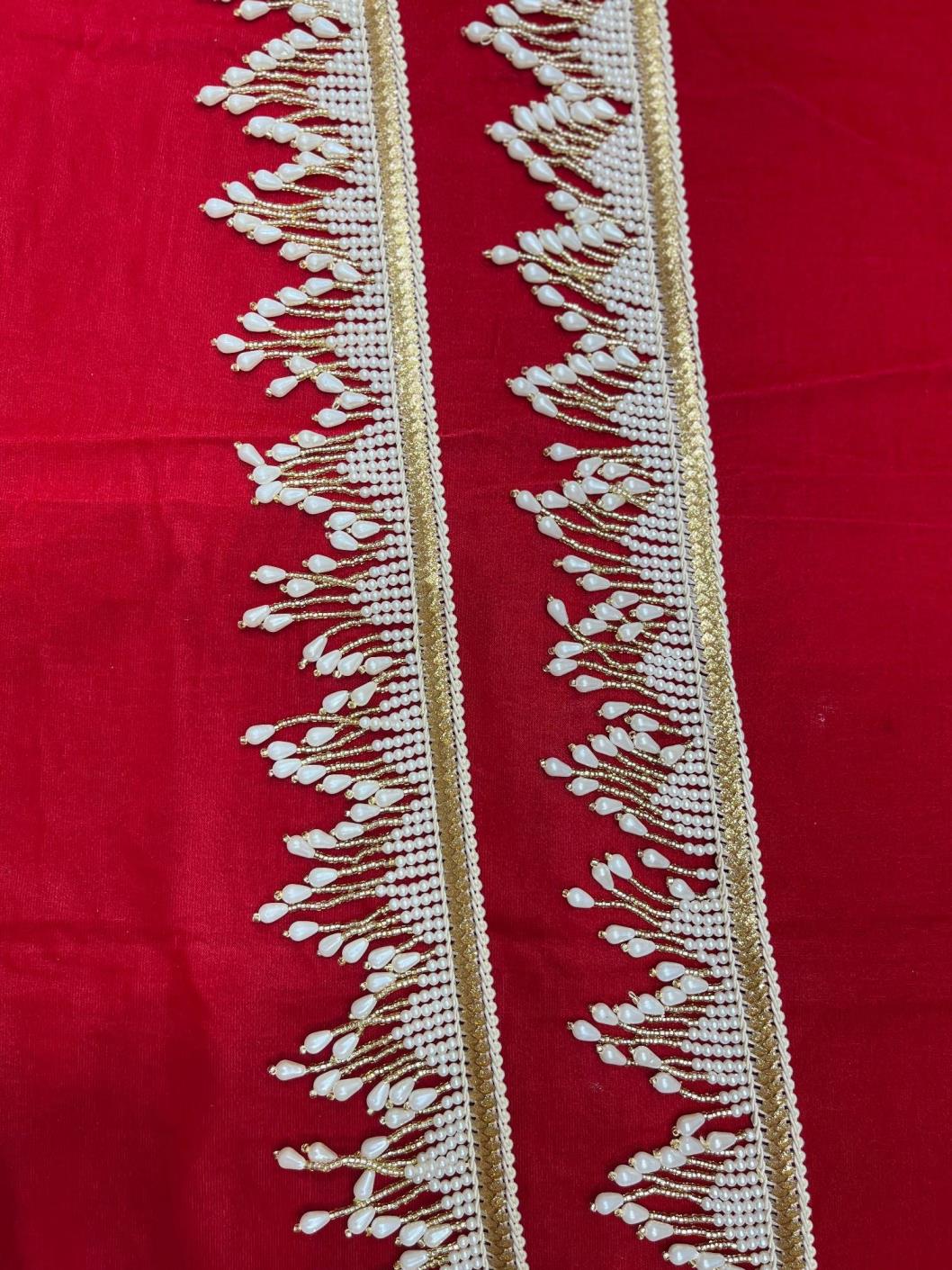 Deeps Creation Pearl Hanging Latkan Lace for Duppata, Saree Blouse Sewing Decorative Beach Bag Cushions