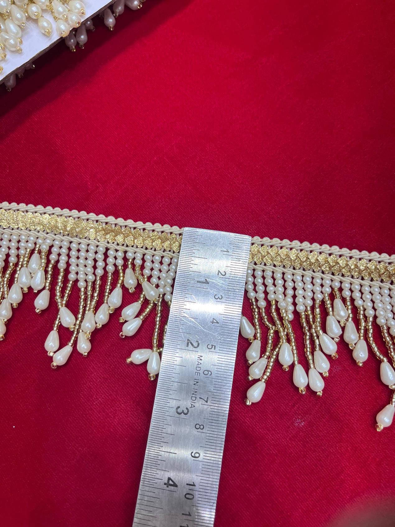 Deeps Creation Pearl Hanging Latkan Lace for Duppata, Saree Blouse Sewing Decorative Beach Bag Cushions