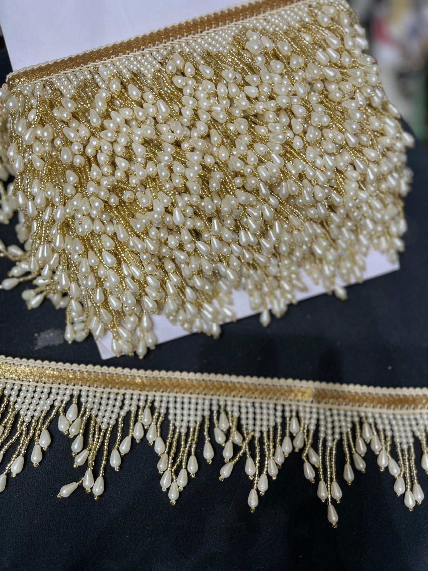 Deeps Creation Pearl Hanging Latkan Lace for Duppata, Saree Blouse Sewing Decorative Beach Bag Cushions