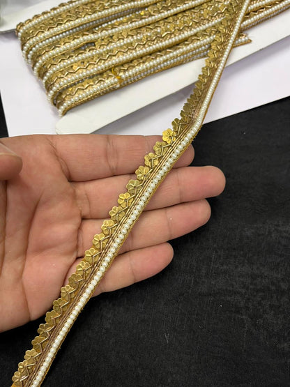 Handcrafted Coin Lace with Pearl – Premium Handmade Designer Lace | Antique