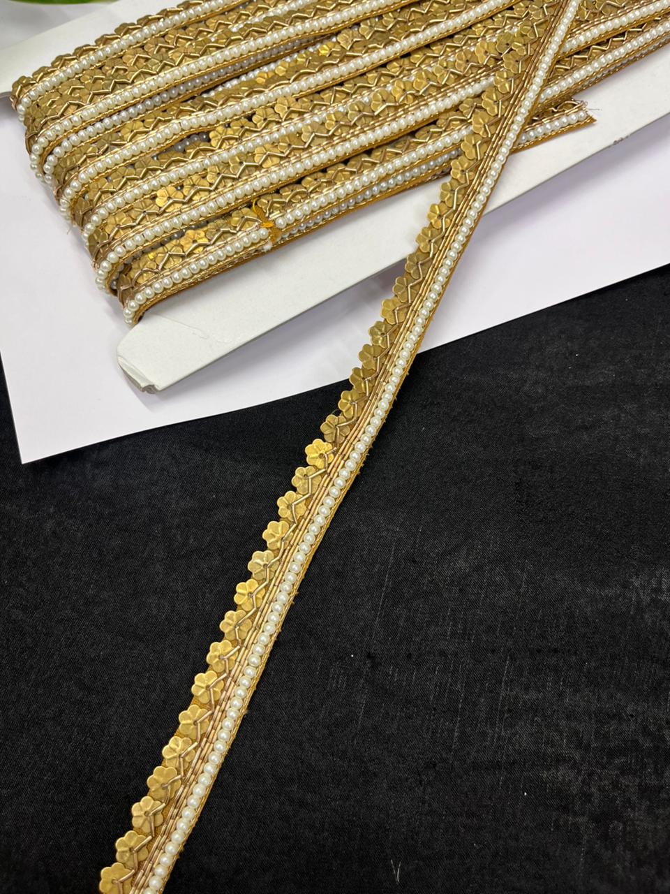 Handcrafted Coin Lace with Pearl – Premium Handmade Designer Lace | Antique