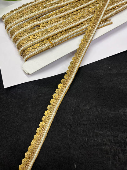 Handcrafted Coin Lace with Pearl – Premium Handmade Designer Lace | Antique