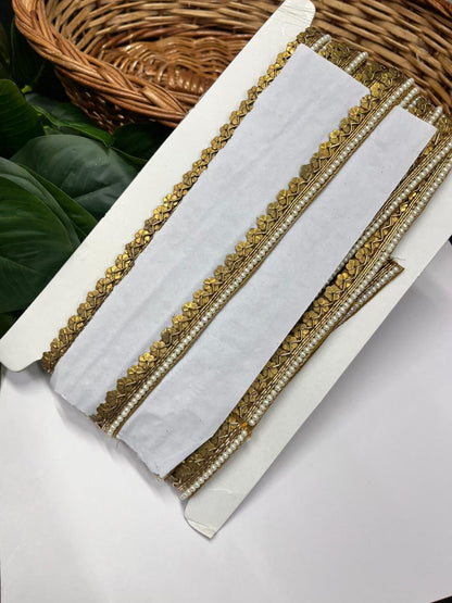 Handcrafted Coin Lace with Pearl – Premium Handmade Designer Lace | Antique