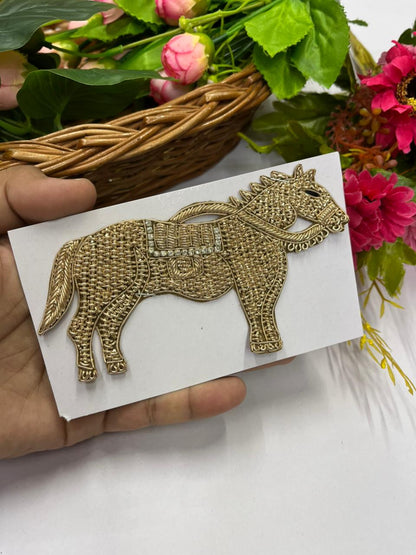 Handcrafted Zardozi Work Horse Patch – Premium Designer Embellishment | Antique