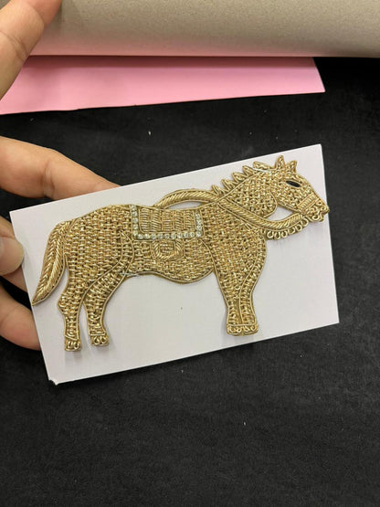 Handcrafted Zardozi Work Horse Patch – Premium Designer Embellishment | Antique