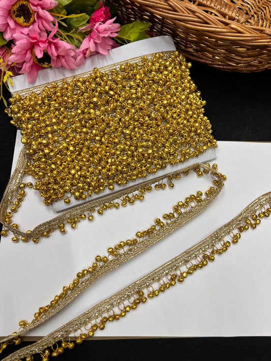 Exclusive Gold Ghoonghru Lace for Sarees, Blouses & Lehengas – Designer Latkan Lace Border with Bells (1 Inch) | Gold